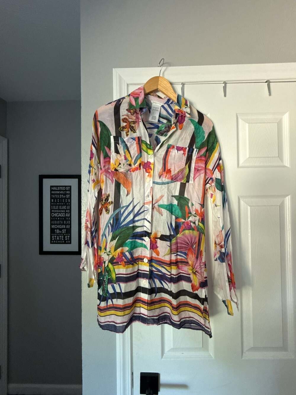 Trina Turk Treasure Cove Tropical Floral Print Button-Up Swim Cover-Up Shirt